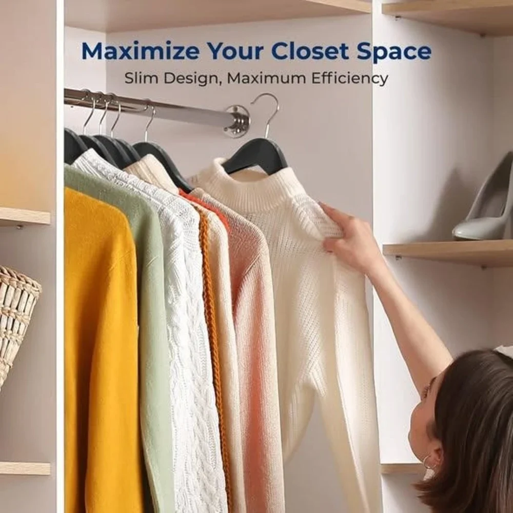 Wooden Suit OR COAT Hangers with Swivel Hook & Notches Slim‎ Design 32 PACK